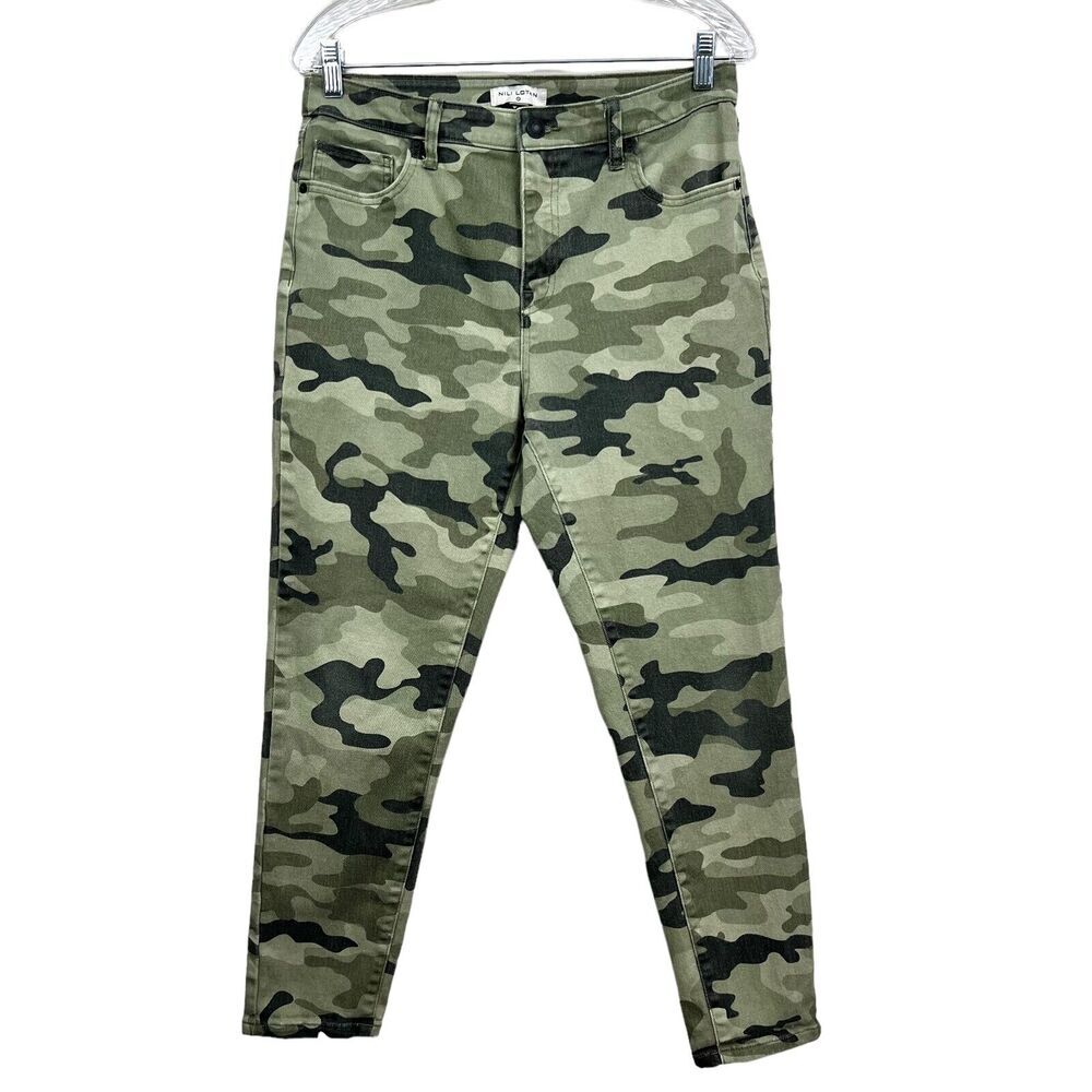 Nili Lotan Womans Camo Jeans Slim Leg Stretch High Rise 5 Pockets Green Size 10*